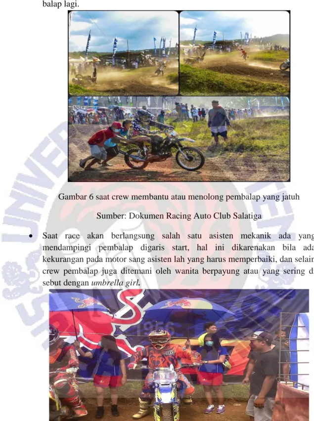 Gambar 6 saat crew membantu atau menolong pembalap yang jatuh  Sumber: Dokumen Racing Auto Club Salatiga 