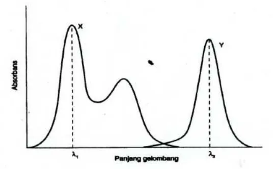 Gambar 1. Spektrum absorpsi senyawa X dan Y (tidak terjadi tumpang  tindih pada kedua panjang gelombang yang digunakan) 