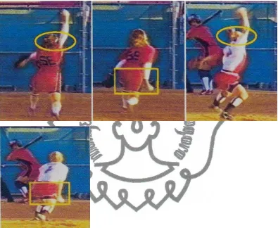 Gambar 6: Kedua pelempar terbaik menunjukkan lengan lemparan tetap dekat dengan telinga ketika lengan lemparan bergerak ke atas dan berputar serta keduanya menggerakkan pinggang sebelum melepaskan bola