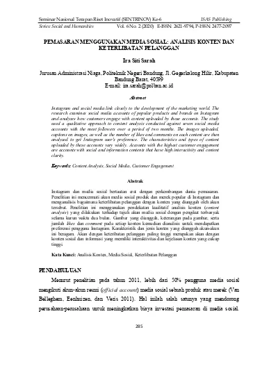 PEMASARAN MENGGUNAKAN MEDIA SOSIAL: ANALISIS KONTEN DAN KETERLIBATAN ...