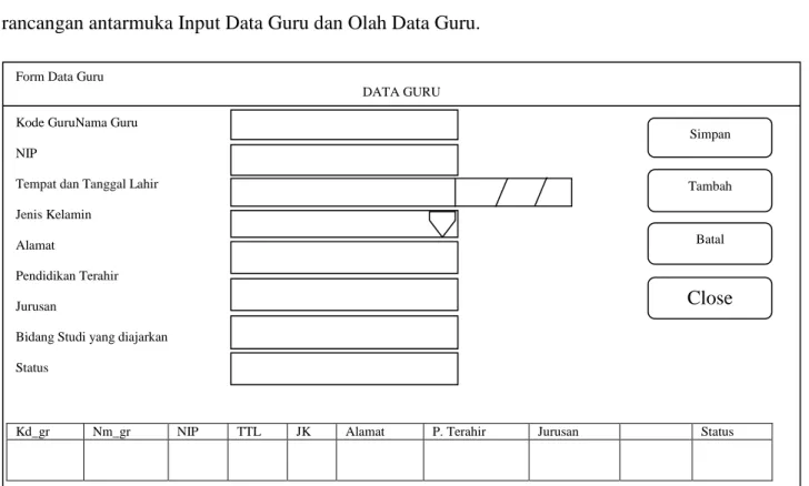 Gambar 4.4 Rancangan Input Data Guru  5.  Rancangan Input Data Siswa dan Olah Data Siswa 