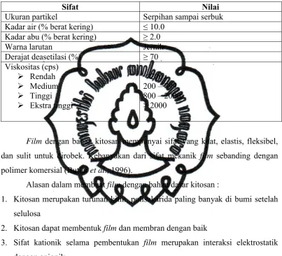 Tabel 2. Sifat dan mutu kitosan