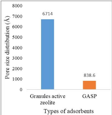 Figure 7.  Pore size distribution data (Å) on active zeolite granules and GASP  