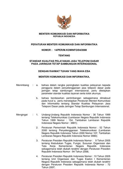 MENTERI KOMUNIKASI DAN INFORMATIKA REPUBLIK INDONESIA PERATURAN MENTERI ...