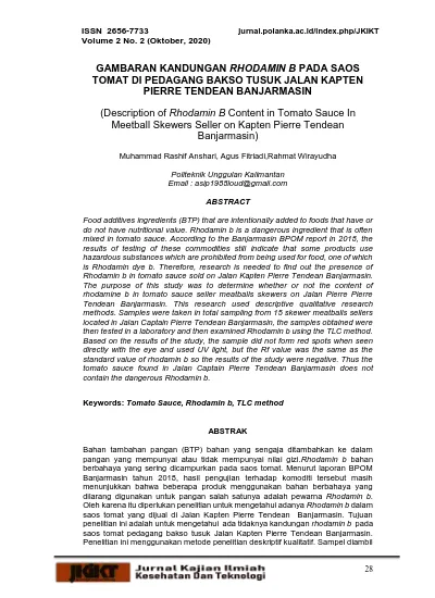 GAMBARAN KANDUNGAN RHODAMIN B PADA SAOS TOMAT DI PEDAGANG BAKSO TUSUK ...