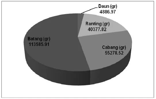 Gambar 2. Proporsi biomassa pada tiap bagian pohon bidara  Figure 2. Biomass proportion for each Zizhipus mauritiana tree component
