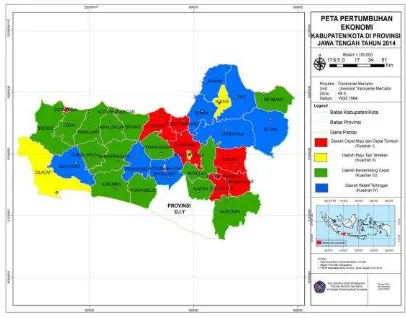 Gambar 2. Peta Pertumbuhan ekonomi kabupaten/kota di propinsi Jawa Tengah tahun 