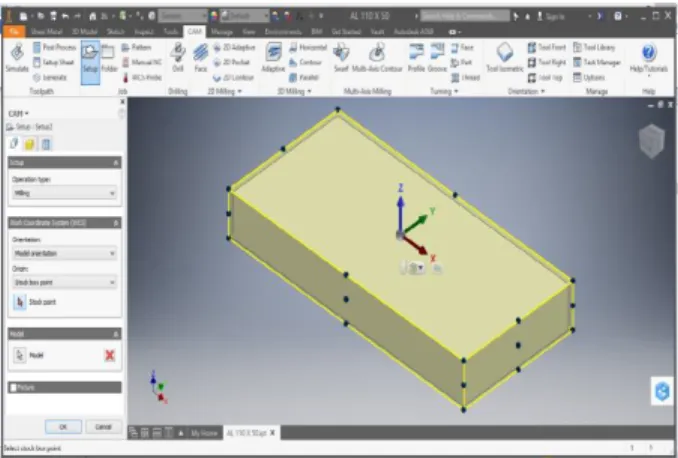 Gambar 4.3. Pemilihan titik Work Coordinate System (WCS) Pada  HSM Inventor. 