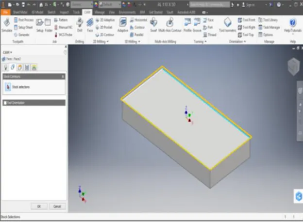 Gambar 4.9. Pemilihan Stock Contours Atau Permukaan Yang Akan   Difacing Pada HSM Inventor