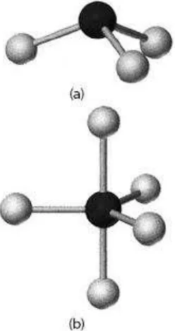 Gambar 1. (a) Struktur molekul PCl3Contoh Soal Hukum Perbandingan Berganda Berdasarkan Massa : (b) Struktur molekul PCl5 