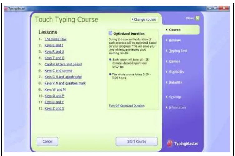 Gambar 2.3. Tampilan Fasilitas Course Program Typing Master 