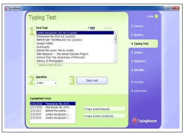 Gambar 2.4. Tampilan Fasilitas Typing Test dalam Typing Master 