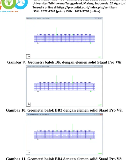 Gambar 9.  Geometri balok BK dengan elemen solid Staad Pro V8i 