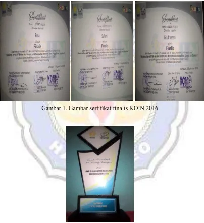 Gambar 1. Gambar sertifikat finalis KOIN 2016 