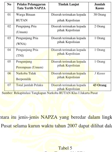 Tabel 5  Data Temuan NAPZA 