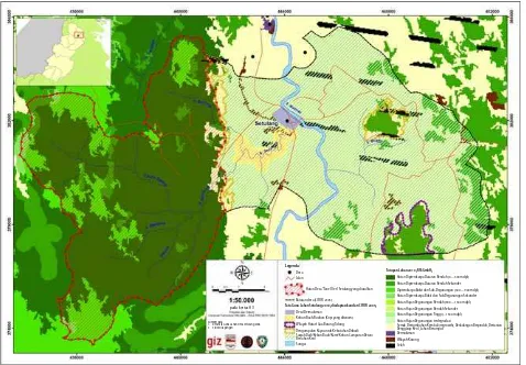 Gambar 2. Peta hutan Tane’ Olen dan Desa Setulang
