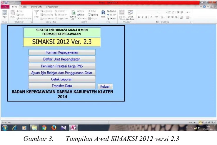 Gambar 3. Tampilan Awal SIMAKSI 2012 versi 2.3 