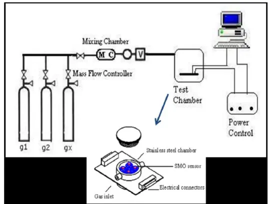 Gambar 1. Skema umum sensor gas berbasis SMO. 