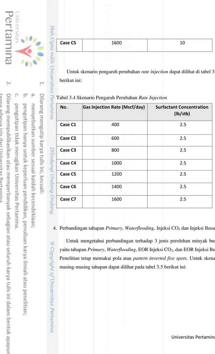 Tabel 3.4 Skenario Pengaruh Perubahan Rate Injection 