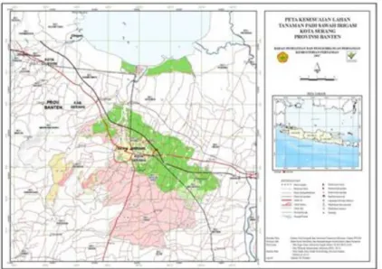 Figure 2. Example of land suitability map for irrigated paddy in Serang City, Banten Province (Source: BBSDLP 2017b) 