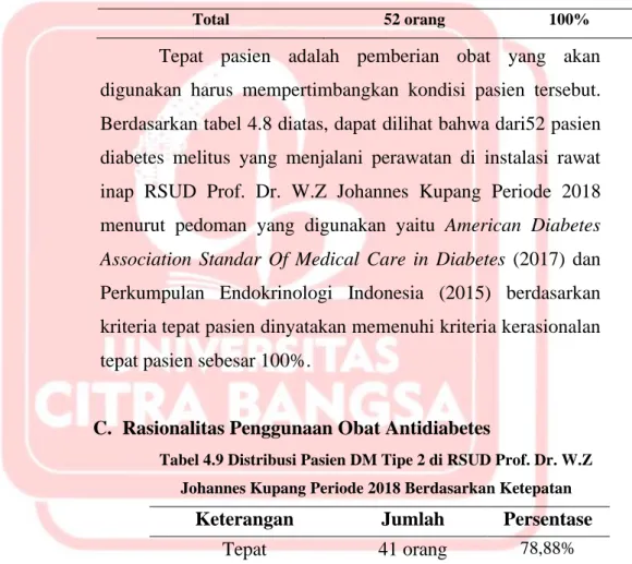 Tabel 4.8 Data DistribusiTepatPasien Pada Pasien DM Tipe 2 di  RSUD Prof. Dr. W.Z Johannes Kupang Periode 2018 