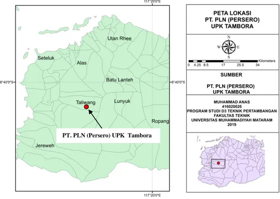 Gambar 2.1 Peta Lokasi PT. PLN (Persero) UPK Tambora (Kecamatan Taliwang  Kabupaten Sumbawa Barat) 