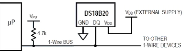 Gambar 2.3 Koneksi DS18B20 ke mikrokontroler 