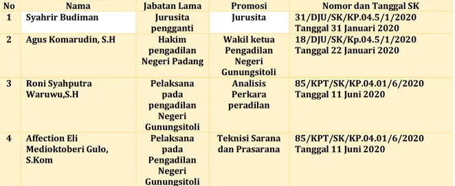 Tabel 17. Data Promosi Aparatur PN Gunungsitoli 
