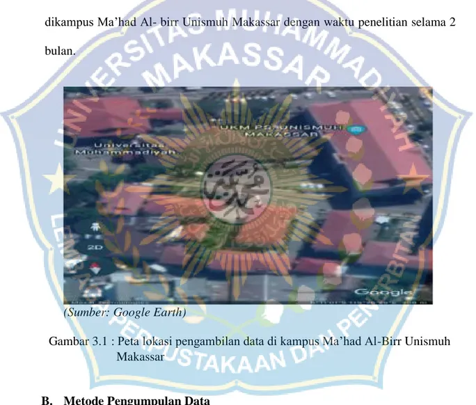 Gambar 3.1 : Peta lokasi pengambilan data di kampus Ma’had Al-Birr Unismuh                Makassar 