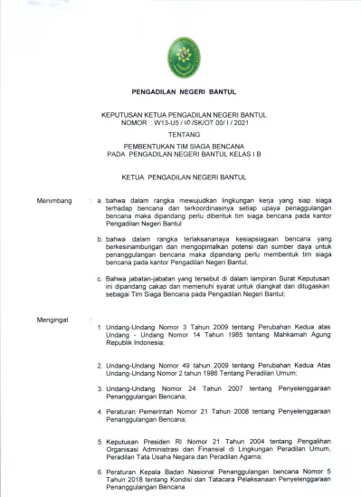 KEPUTUSAN KETUA PENGADILAN NEGERI BANTUL TENTANG PEMBENTUKAN TIM SIAGA ...