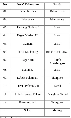 Tabel 2.1. Persebaran Penduduk Kecamatan Lubuk Pakam Berdasarkan Kelompok Etnik 