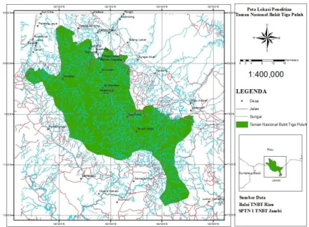 Gambar 1. Peta lokasi penelitian di kawasan Taman Nasional  Berbak. 