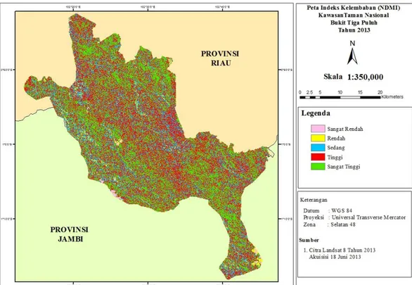 Gambar 3. Peta indeks Kelembaban Kawasan Taman Nasional Bukit Tiga Puluh 