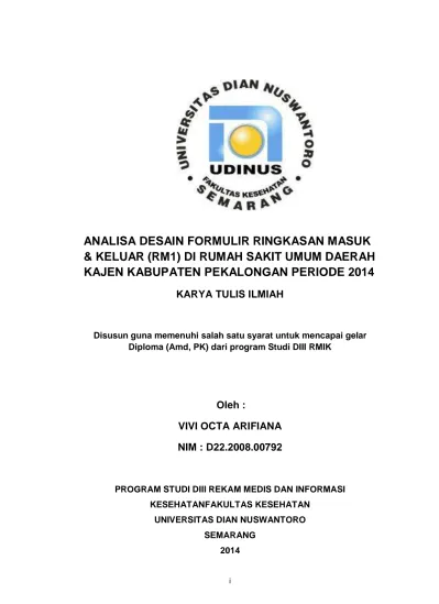 ANALISA DESAIN FORMULIR RINGKASAN MASUK & KELUAR (RM1) DI RUMAH SAKIT ...