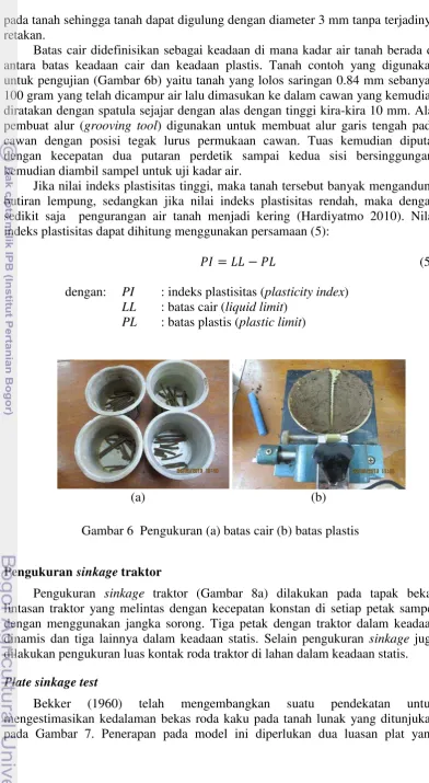 Gambar 6  Pengukuran (a) batas cair (b) batas plastis 