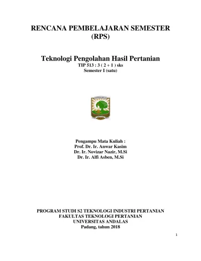 RENCANA PEMBELAJARAN SEMESTER (RPS) Teknologi Pengolahan Hasil ...