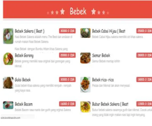 Gambar 18.  Daftar Menu : Bebek  2)  Daftar Menu Point Of View Cashier 