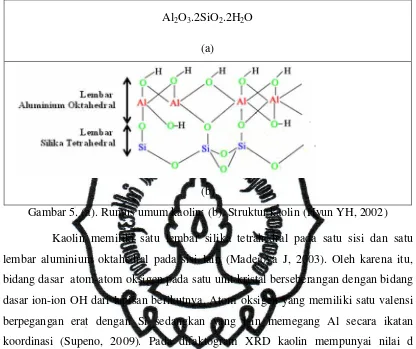 Gambar 5. (a). Rumus umum kaolin; (b). Struktur kaolin (Hyun YH, 2002)