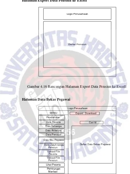 Gambar 4.16 Rancangan Halaman Export Data Pensiun ke Excell 