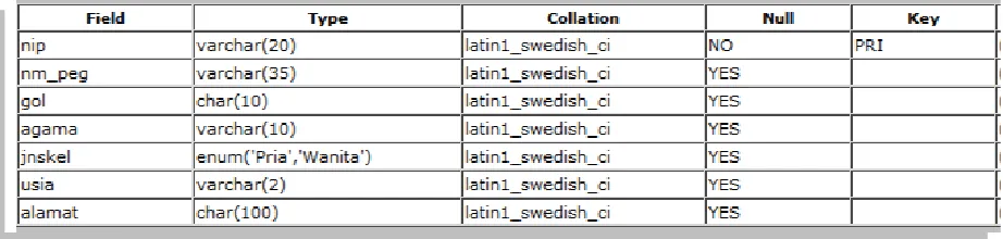 Tabel 4.2. Database Pegawai