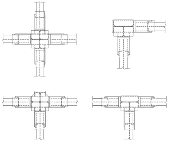 Gambar  5  memperlihatkan  penggunaan  sambungan  SidePlate  dalam  rangka  momen  dengan konfigurasi biaksial di mana balok terhubung secara ortogonal ke kolom