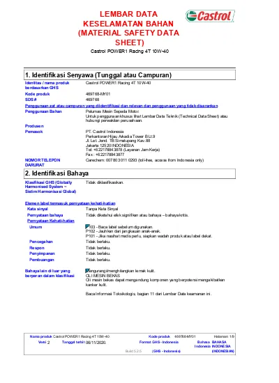 LEMBAR DATA KESELAMATAN BAHAN (MATERIAL SAFETY DATA SHEET)