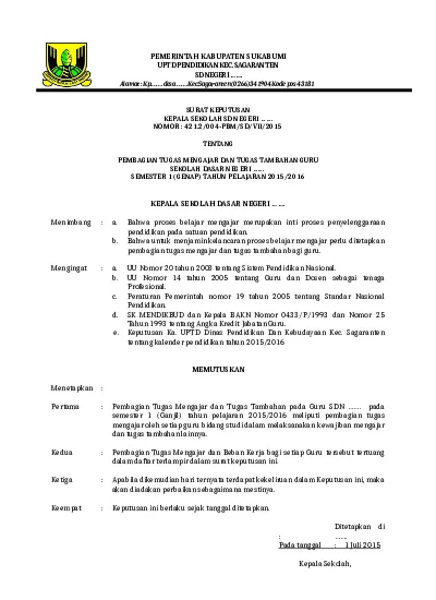 CONTOH SK PEMBAGIAN TUGAS GURU FORMAT TERBARU 2015 JUMLAH SISWA PER ROMBEL