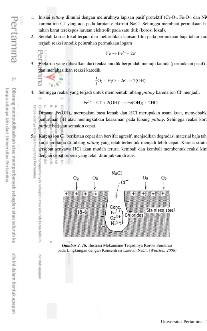 Gambar 2. 18. Ilustrasi Mekanisme Terjadinya Korosi Sumuran   pada Lingkungan dengan Konsentrasi Larutan NaCl
