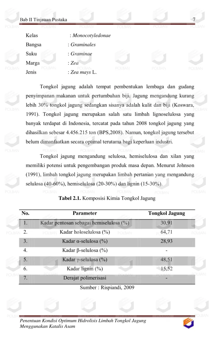 Tabel 2.1.  Komposisi Kimia Tongkol Jagung 