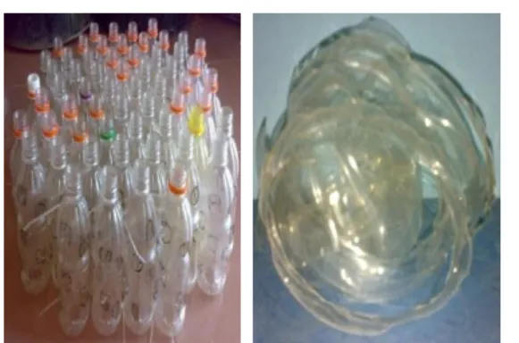 Gambar 1.Rangkaian Botol Plastik dan  Media  Isi  Potongan  Plastik  yang  Digunakan. 