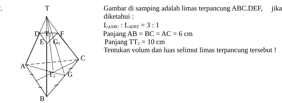 Gambar di samping adalah limas terpancung ABC.DEF,     jika