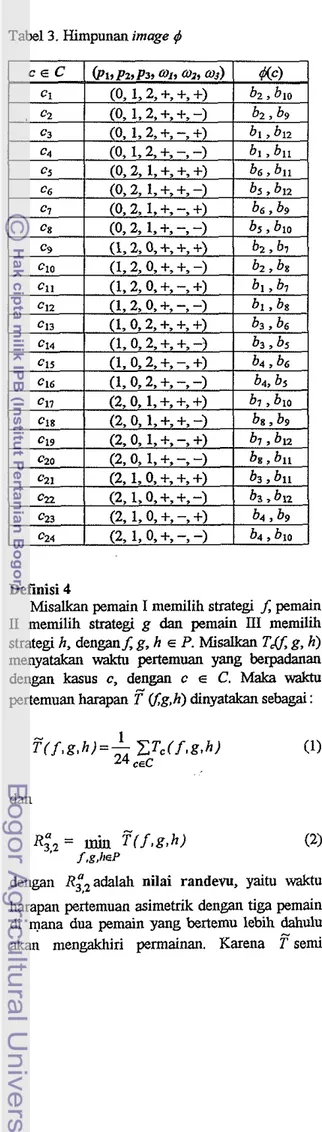 Tabel  3.  Himpunan  image  4  kontinn  b a d  clan  P  adalah iumpunan kompak.  (Alpern,  1995),  maka nilai pa&amp;  ( 2 )   selalu dijamin  ada (Goldberg,  1976)