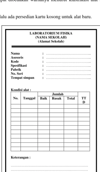 Gambar 10.  Kartu alat 