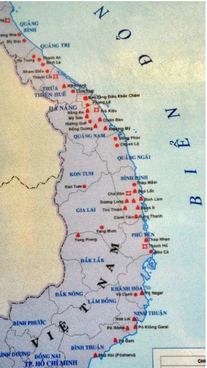 Figure 1.  The location of the Cham Towers surveyed in Vietnam 